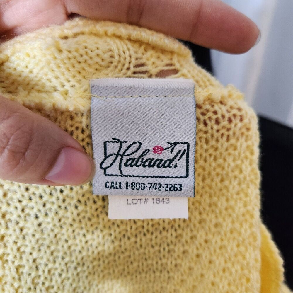 Vintage Sweater Womens L Yellow Soft Crochet Waffle Knit Cottagecore Grandma USA - Picture 8 of 9